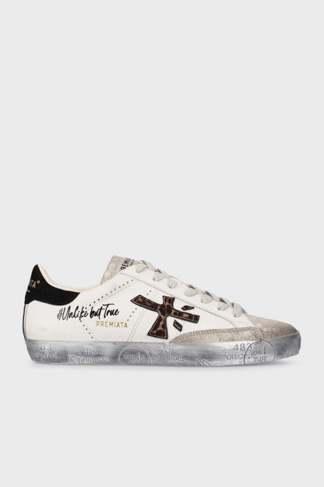 Premiata Sim Detaylı Logolu Deri Sneaker Bayan Ayakkabı STEVEND 7605 BEYAZ-GÜMÜŞ - Premiata