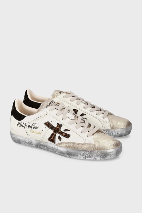 Premiata Sim Detaylı Logolu Deri Sneaker Bayan Ayakkabı STEVEND 7605 BEYAZ-GÜMÜŞ - Premiata (1)