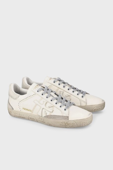 Premiata Simli Bağcık Detaylı Deri Logolu Sneaker Bayan Ayakkabı STEVEND 7608 EKRU - Premiata (1)