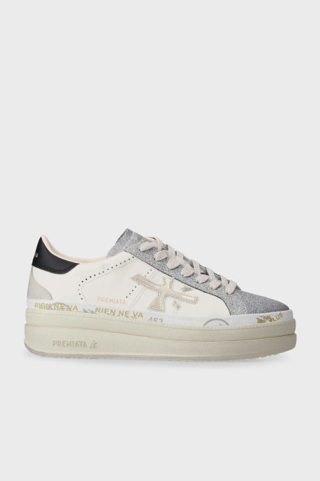 Premiata Simli Deri Karışımlı Sneaker Bayan Ayakkabı CLAUDIA 7756 BEYAZ - Premiata