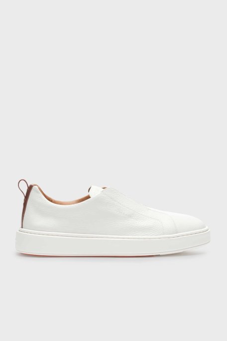 Santoni Logolu Hakiki Deri Kalın Tabanlı Slip-On Sneaker Erkek Ayakkabı MBCD21995BARTLLDI50 BEYAZ - Santoni