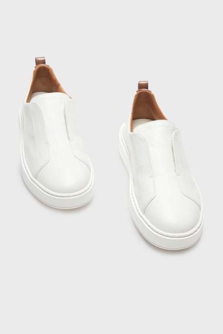 Santoni Logolu Hakiki Deri Kalın Tabanlı Slip-On Sneaker Erkek Ayakkabı MBCD21995BARTLLDI50 BEYAZ - Santoni (1)