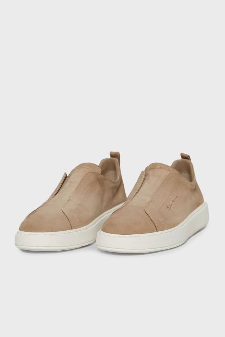 Santoni Logolu Süet Kalın Tabanlı Slip-On Sneaker Erkek Ayakkabı MBCD21995BARTFEHE10 BEJ - Santoni (1)
