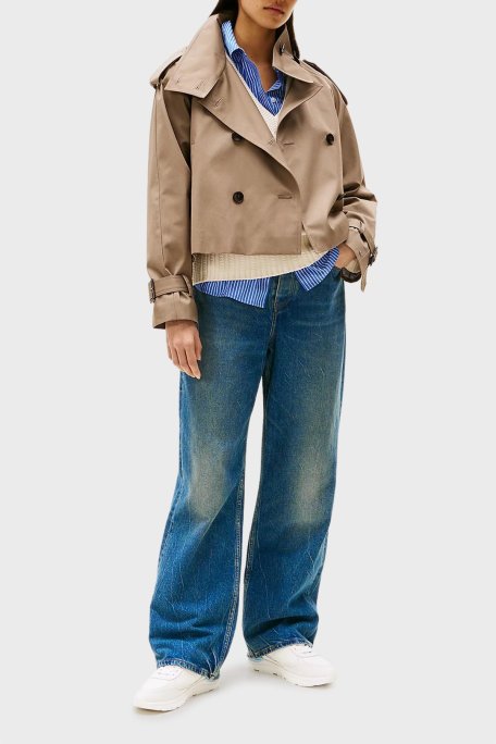 Tommy Hilfiger % 100 Deri Logolu Sneaker Bayan Ayakkabı FW0FW08472 0LH EKRU-MAVİ - Tommy Hilfiger (1)