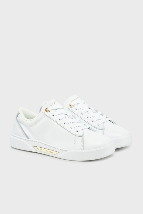 Tommy Hilfiger % 100 Deri Logolu Sneaker Bayan Ayakkabı FW0FW08642 YBS BEYAZ - Tommy Hilfiger (1)