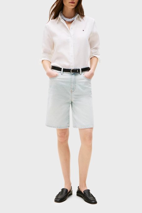 Tommy Hilfiger % 100 Keten Regular Fit Düz Yaka Bayan Gömlek WW0WW44679 YCF BEYAZ - Tommy Hilfiger (1)