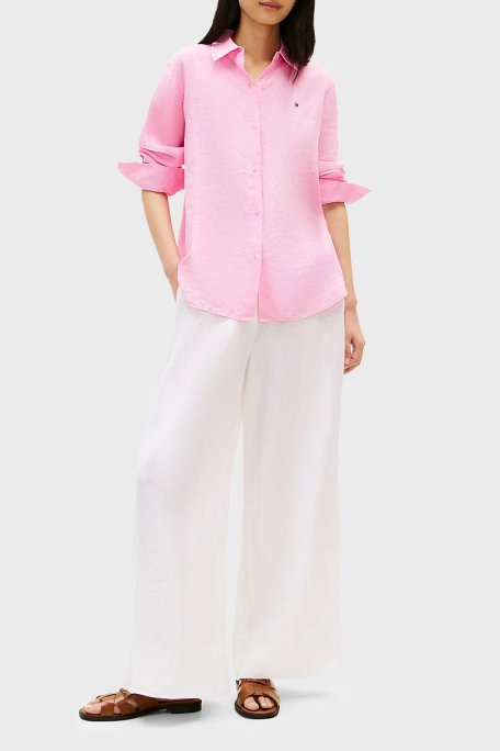 Tommy Hilfiger % 100 Keten Regular Fit Klasik Yaka Kadın Gömlek WW0WW44679 TOR PEMBE - Tommy Hilfiger (1)