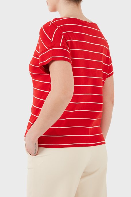 Tommy Hilfiger % 100 Pamuk Çizgili Relaxed Fit Kayık Yaka Kadın T Shirt WW0WW49723 0E4 KIRMIZI - Tommy Hilfiger (1)