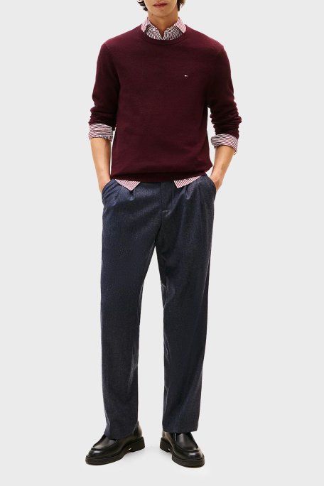 Tommy Hilfiger % 100 Pamuk Regular Fit Bisiklet Yaka Erkek Kazak MW0MW36347 XIH BORDO - Tommy Hilfiger (1)