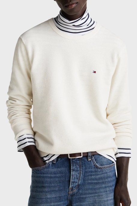 Tommy Hilfiger % 100 Pamuk Regular Fit Bisiklet Yaka Erkek Kazak MW0MW36347 Z00 AÇIK BEJ - Tommy Hilfiger