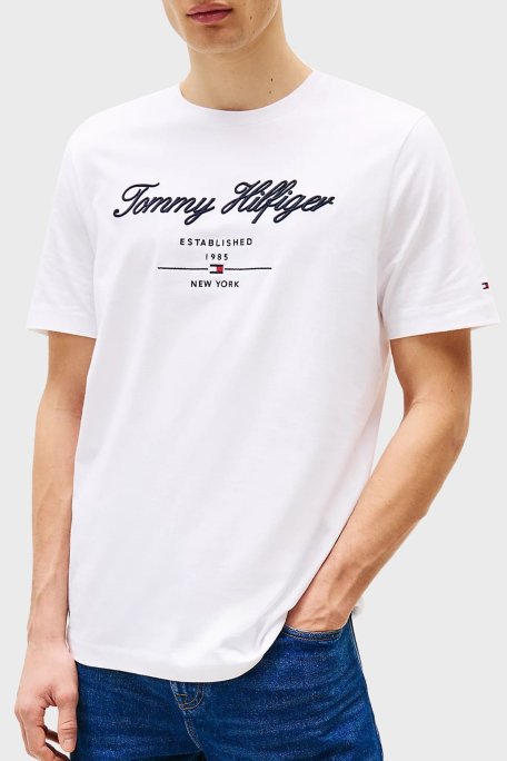Tommy Hilfiger % 100 Pamuk Regular Fit Bisiklet Yaka Erkek T Shirt MW0MW33691 YBR BEYAZ - Tommy Hilfiger