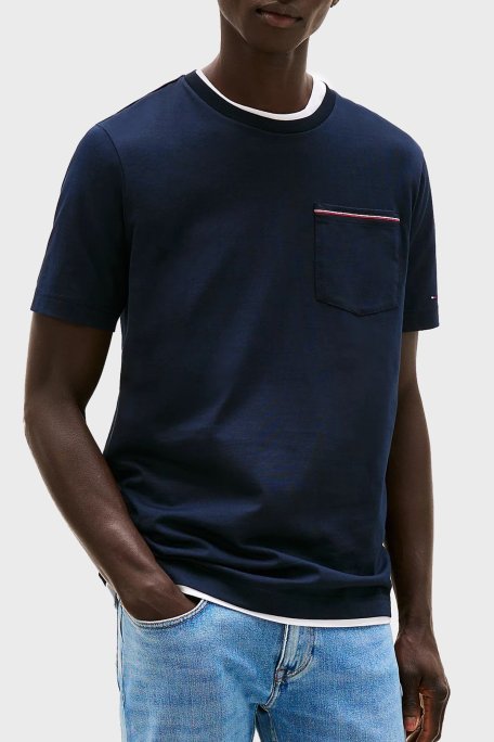 Tommy Hilfiger % 100 Pamuk Regular Fit Bisiklet Yaka Erkek T Shirt MW0MW37452 DW5 LACİVERT - Tommy Hilfiger