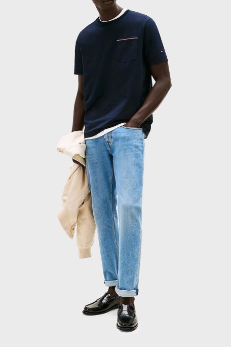 Tommy Hilfiger % 100 Pamuk Regular Fit Bisiklet Yaka Erkek T Shirt MW0MW37452 DW5 LACİVERT - Tommy Hilfiger (1)