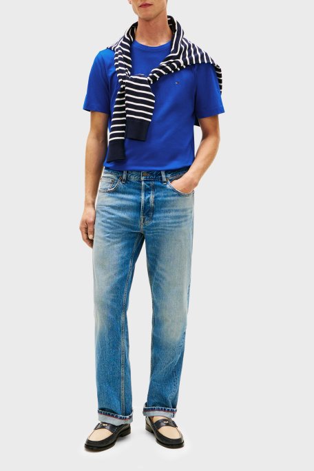 Tommy Hilfiger % 100 Pamuk Regular Fit Bisiklet Yaka Erkek T Shirt MW0MW39995 C7F MAVİ - Tommy Hilfiger (1)