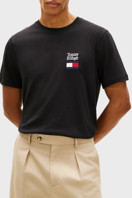 Tommy Hilfiger % 100 Pamuk Regular Fit Bisiklet Yaka Erkek T Shirt MW0MW42367 BDS SİYAH - Tommy Hilfiger