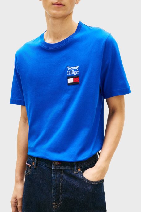 Tommy Hilfiger % 100 Pamuk Regular Fit Bisiklet Yaka Erkek T Shirt MW0MW42367 C7F MAVİ - Tommy Hilfiger