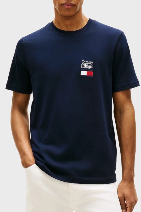 Tommy Hilfiger % 100 Pamuk Regular Fit Bisiklet Yaka Erkek T Shirt MW0MW42367 DW5 LACİVERT - Tommy Hilfiger