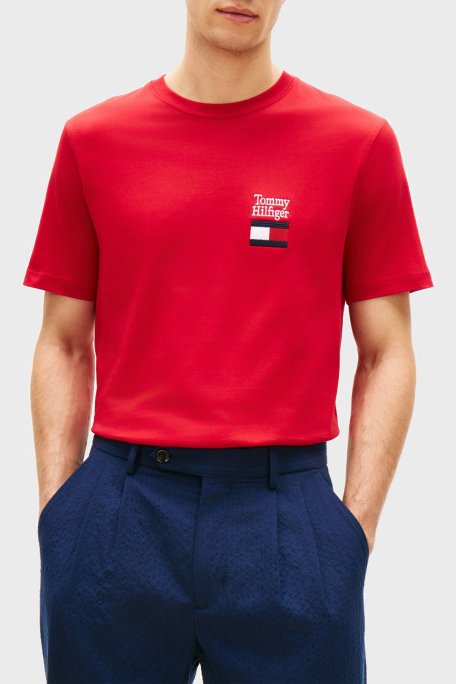 Tommy Hilfiger % 100 Pamuk Regular Fit Bisiklet Yaka Erkek T Shirt MW0MW42367 XLD KIRMIZI - Tommy Hilfiger