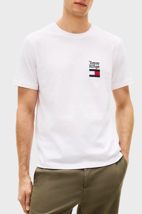 Tommy Hilfiger % 100 Pamuk Regular Fit Bisiklet Yaka Erkek T Shirt MW0MW42367 YBR BEYAZ - Tommy Hilfiger