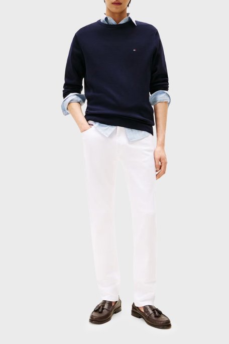 Tommy Hilfiger % 100 Pamuk Regular Fit Bisiklet Yaka Logolu Erkek Kazak MW0MW14748 DW5 LACİVERT - Tommy Hilfiger (1)