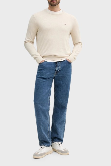 Tommy Hilfiger % 100 Pamuk Regular Fit Bisiklet Yaka Logolu Erkek Kazak MW0MW39999 HGF BEJ - Tommy Hilfiger (1)