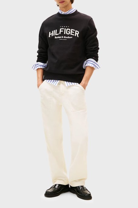 Tommy Hilfiger % 100 Pamuk Regular Fit Bisiklet Yaka Logolu Erkek Sweat MW0MW40067 BDS SİYAH - Tommy Hilfiger (1)