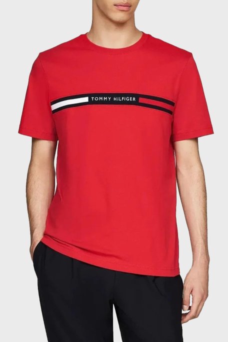 Tommy Hilfiger % 100 Pamuk Regular Fit Bisiklet Yaka Logolu Erkek T Shirt MW0MW36498 XLD KIRMIZI - Tommy Hilfiger