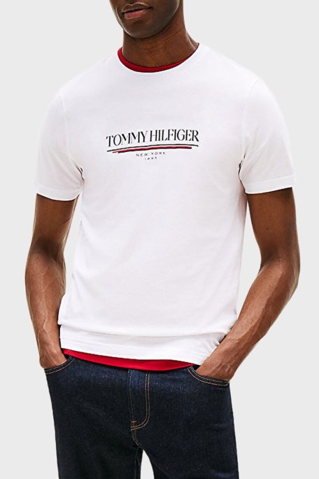 Tommy Hilfiger % 100 Pamuk Regular Fit Bisiklet Yaka Logolu Erkek T Shirt MW0MW40324 YBR BEYAZ - Tommy Hilfiger