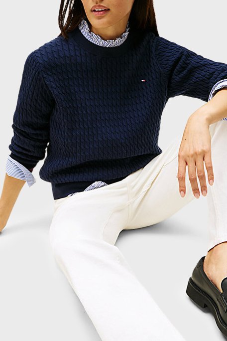 Tommy Hilfiger % 100 Pamuk Regular Fit Bisiklet Yaka Örgü Bayan Kazak WW0WW44993 0ZZ LACİVERT - Tommy Hilfiger (1)