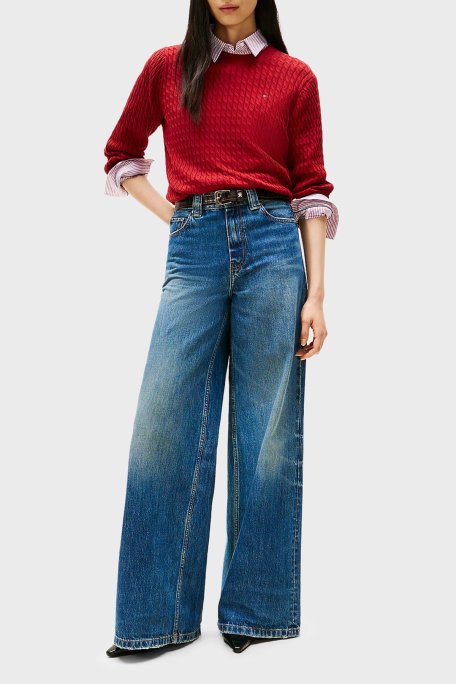 Tommy Hilfiger % 100 Pamuk Regular Fit Bisiklet Yaka Örgü Bayan Kazak WW0WW44993 XIT KIRMIZI - Tommy Hilfiger (1)