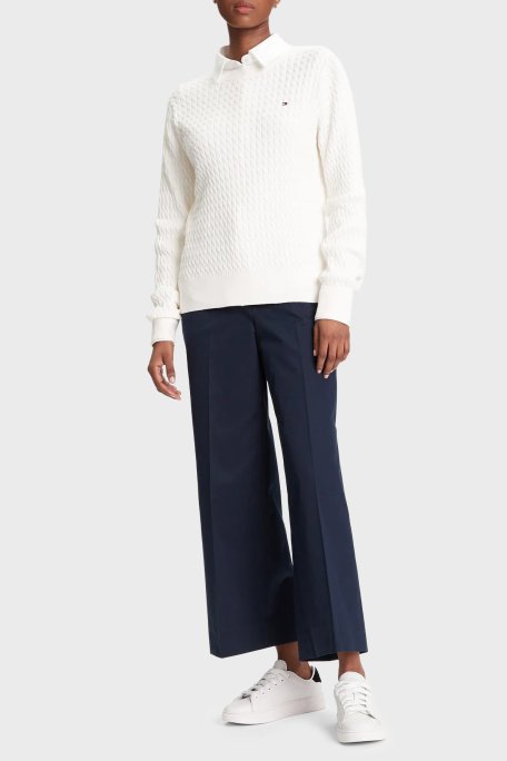 Tommy Hilfiger % 100 Pamuk Regular Fit Bisiklet Yaka Örgü Bayan Kazak WW0WW44993 YA8 BEYAZ - Tommy Hilfiger (1)