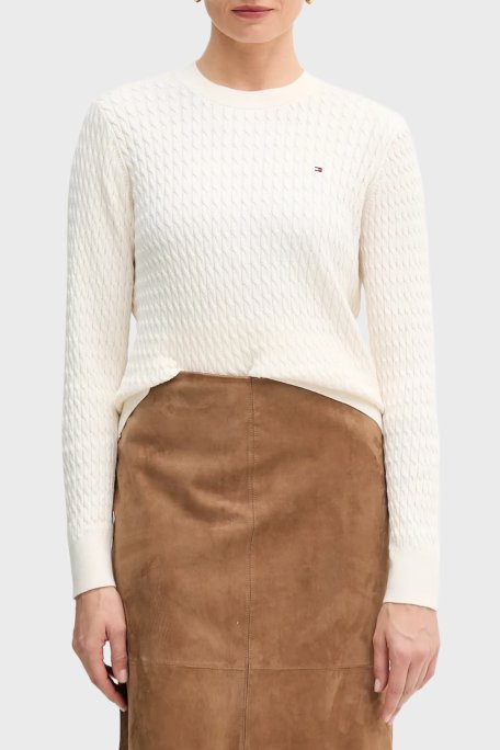 Tommy Hilfiger % 100 Pamuk Regular Fit Bisiklet Yaka Örgü Bayan Kazak WW0WW44993 Z00 AÇIK BEJ - Tommy Hilfiger