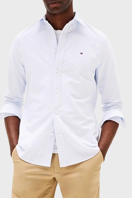 Tommy Hilfiger % 100 Pamuk Regular Fit Çizgili Erkek Gömlek MW0MW36238 0A9 AÇIK MAVİ - Tommy Hilfiger