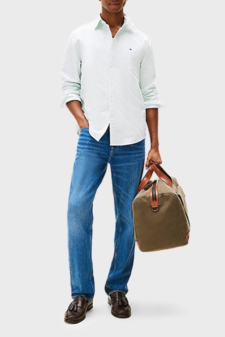 Tommy Hilfiger % 100 Pamuk Regular Fit Çizgili Erkek Gömlek MW0MW36238 0CF AÇIK YEŞİL - Tommy Hilfiger