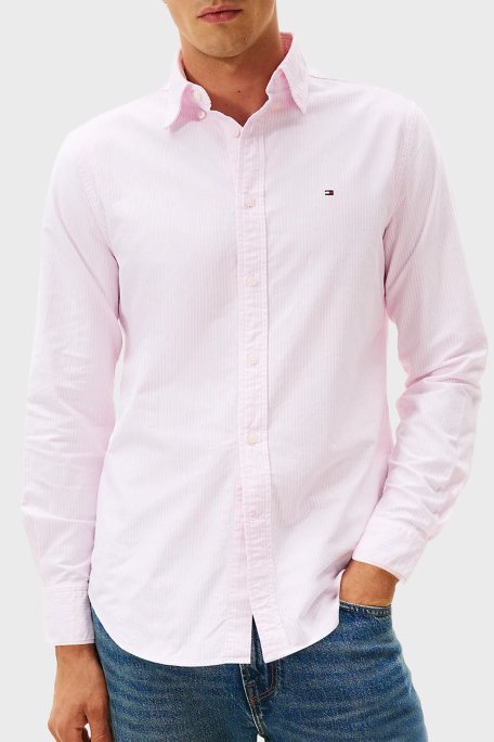 Tommy Hilfiger % 100 Pamuk Regular Fit Çizgili Erkek Gömlek MW0MW36238 0D2 PEMBE - Tommy Hilfiger