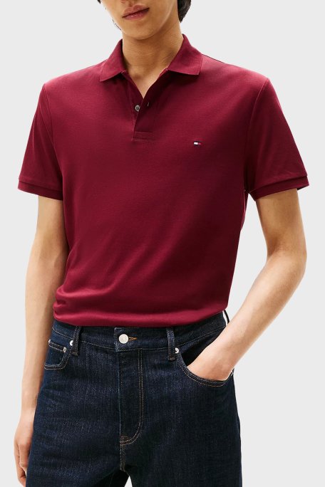 Tommy Hilfiger % 100 Pamuk Regular Fit Düğmeli Erkek Polo Yaka T Shirt MW0MW39994 VLP BORDO - Tommy Hilfiger