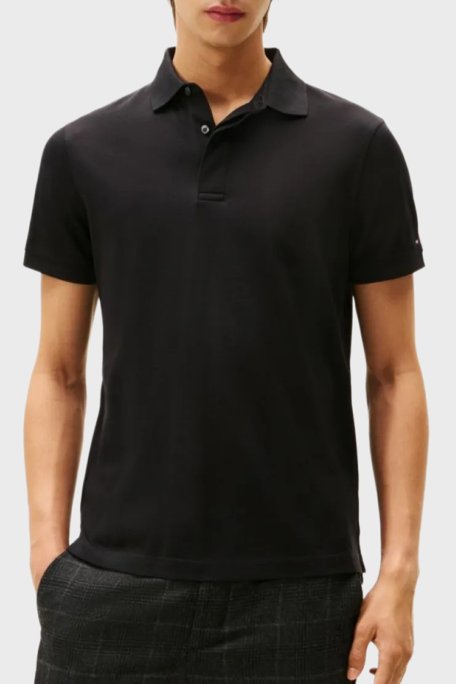 Tommy Hilfiger % 100 Pamuk Regular Fit Düğmeli Erkek Polo Yaka T Shirt MW0MW41513 BDS SİYAH - Tommy Hilfiger