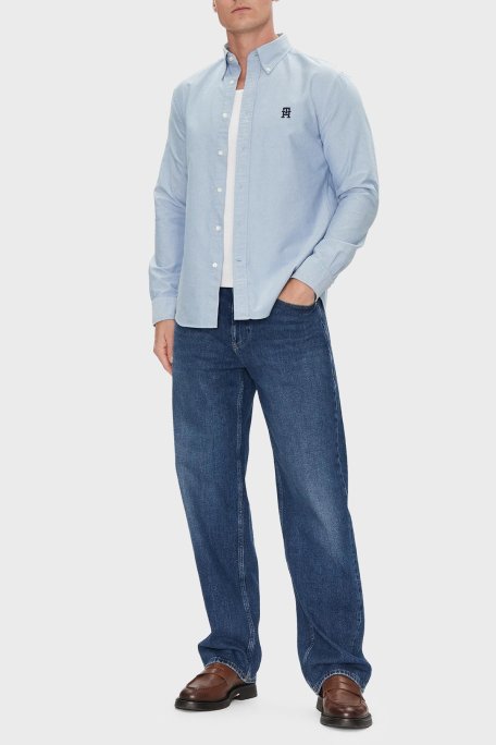 Tommy Hilfiger % 100 Pamuk Regular Fit Düğmeli Yaka Logolu Erkek Gömlek MW0MW39235 0GZ AÇIK MAVİ - Tommy Hilfiger (1)