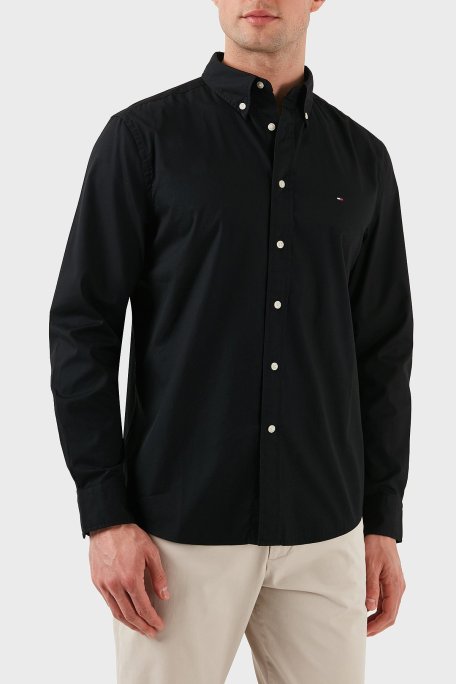 Tommy Hilfiger% 100 Pamuk Regular Fit Düğmeli Yaka Logolu Erkek Gömlek MW0MW39988 BDS SİYAH - Tommy Hilfiger