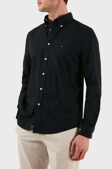 Tommy Hilfiger% 100 Pamuk Regular Fit Düğmeli Yaka Logolu Erkek Gömlek MW0MW39988 BDS SİYAH - Tommy Hilfiger (1)