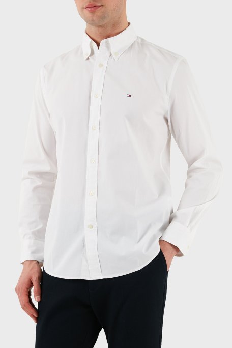 Tommy Hilfiger % 100 Pamuk Regular Fit Düğmeli Yaka Logolu Erkek Gömlek MW0MW39988 YBR BEYAZ - Tommy Hilfiger