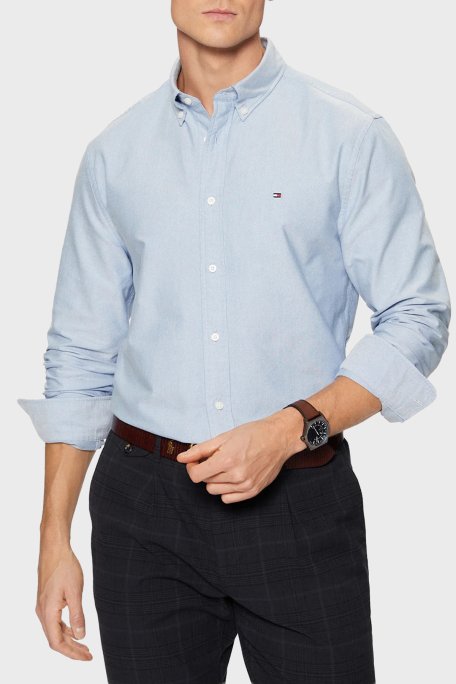 Tommy Hilfiger % 100 Pamuk Regular Fit Erkek Gömlek MW0MW35774 0GZ AÇIK MAVİ - Tommy Hilfiger