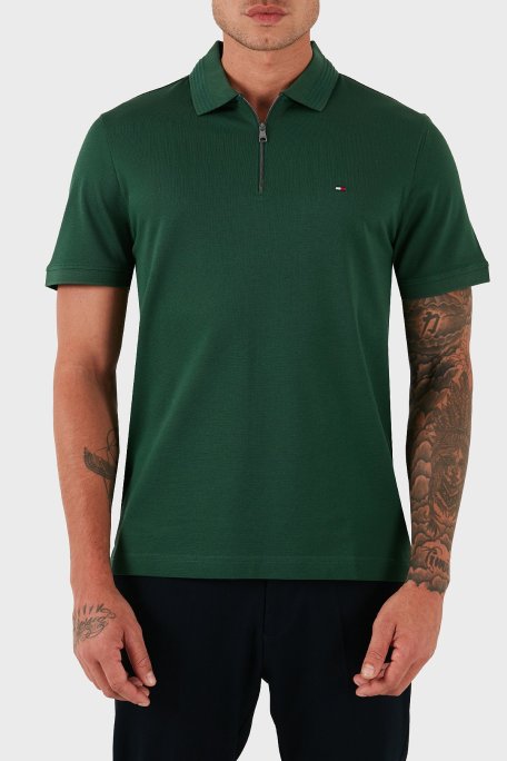 Tommy Hilfiger % 100 Pamuk Regular Fit Fermuarlı Erkek Polo Yaka T Shirt MW0MW38473 L2N YEŞİL - Tommy Hilfiger