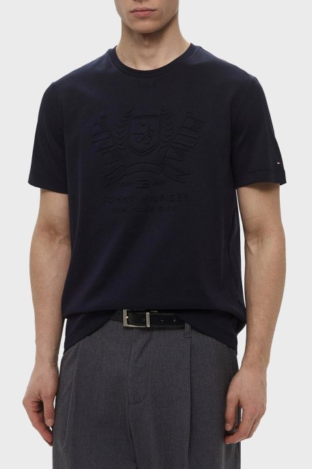 Tommy Hilfiger % 100 Pamuk Regular Fit Kabartma Logolu Erkek T Shirt MW0MW39168 DW5 LACİVERT - Tommy Hilfiger