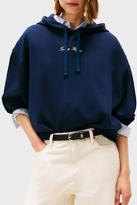 Tommy Hilfiger % 100 Pamuk Regular Fit Kapüşonlu Bayan Sweat WW0WW48270 C1G LACİVERT - Tommy Hilfiger