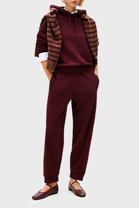 Tommy Hilfiger % 100 Pamuk Regular Fit Kapüşonlu Yaka Logolu Bayan Sweat WW0WW46127 XIH BORDO - Tommy Hilfiger (1)