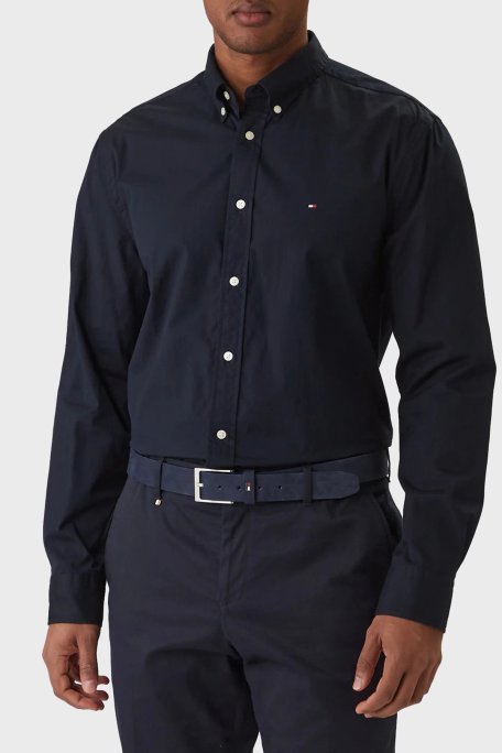 Tommy Hilfiger % 100 Pamuk Regular Fit Logolu Erkek Gömlek MW0MW39988 DW5 LACİVERT - Tommy Hilfiger