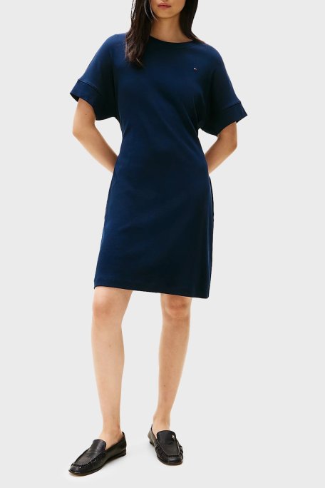 Tommy Hilfiger % 100 Pamuk Regular Fit Mini Boy Yuvarlak Yaka Bayan Elbise WW0WW45520 C1G LACİVERT - Tommy Hilfiger