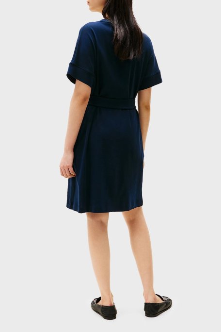 Tommy Hilfiger % 100 Pamuk Regular Fit Mini Boy Yuvarlak Yaka Bayan Elbise WW0WW45520 C1G LACİVERT - Tommy Hilfiger (1)