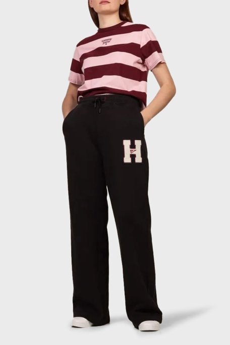 Tommy Hilfiger % 100 Pamuk Regular Fit Normal Bel Geniş Paça Jogger Bayan Pantolon DW0DW20558 BDS SİYAH - Tommy Jeans (1)